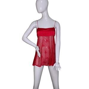Victoria's Secret Babydoll Silk and Sheer Lace Red Adjustable Straps Size M